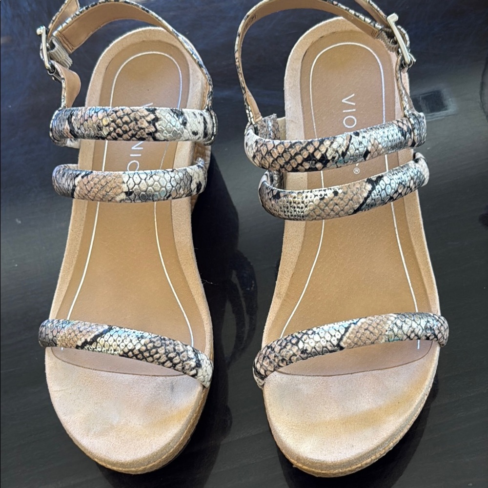 Vionic Kora Snake Print Leather Raffia Boa Strapp… - image 1